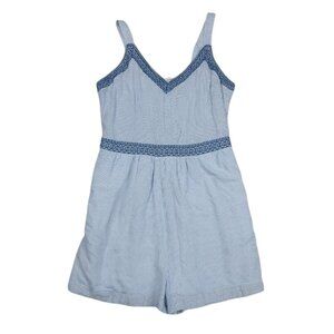 Japna Striped Blue & White Romper With Embroidered Trim - Womens Medium